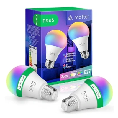 Abbildung von NOUS P3 Smarte WiFi Glühbirne RGB E27, Kompatibel mit Matter, Alexa, Home Assistant &amp; Apple HomeKit, Smart Home, Fernbedienung, LED Lampe Farbwechsel, Glühbirne, 2.4 GHz