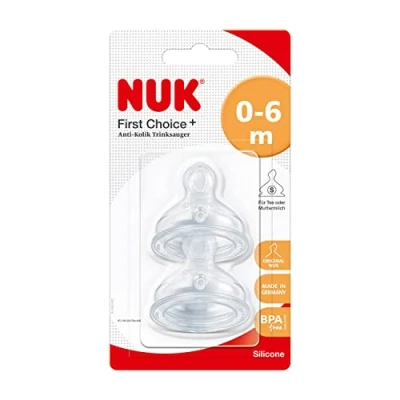 Abbildung von NUK First Choice+ Anti Colic Trinksauger Silikon kiefergerechte Form Größe 1 (0 6 Monate) S für Tee 2 Stück
