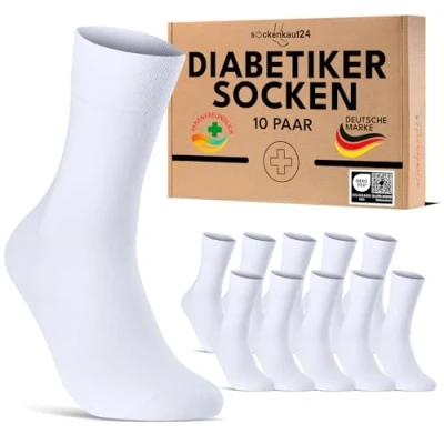 Abbildung von 10 Paar Diabetikersocken für Herren &amp; Damen ohne Gummibund Naht aus Baumwolle Diabetiker Socken mit Komfortbund Gummi 70208T (Weiß 39 42) WP