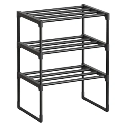 Abbildung von SONGMICS Schuhregal 3 Ebenen, Schuhständer Metall, Schuhaufbewahrung, Schuh Organizer, aufrecht oder umgedreht, für 4 8 Paar Schuhe, stapelbar, Flur, 30 x 42,5 54,5 cm, schwarz LSA003B01