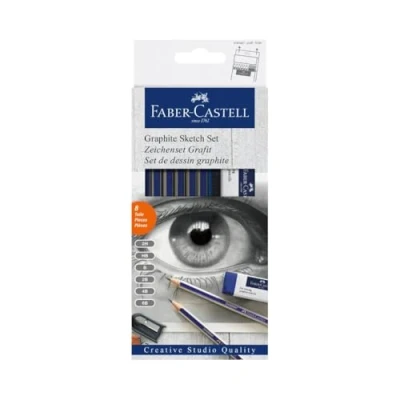 Abbildung von FABER CASTELL 114000 Graphite Sketch Set, 8 teilig, mit 6 Goldfaber Bleistifte, 1 Spitzer, Radierer