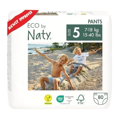 Abbildung von Eco by Naty Baby Windeln Pants umweltfreundliche Premium Bio Höschenwindeln aus pflanzenbasierten Materialien, sehr saugfähig und frei von gefährlichen Chemikalien (Größe 5 ) 80 Stück (4er Pack)