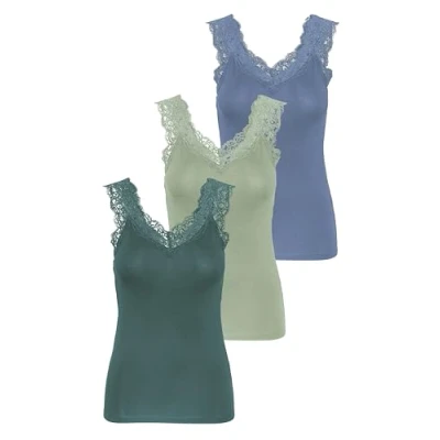 Abbildung von PIECES Damen PCBARBERA LACE TOP Spitzentop,3 Pack, Desert Sage/3 PACK BALS, M