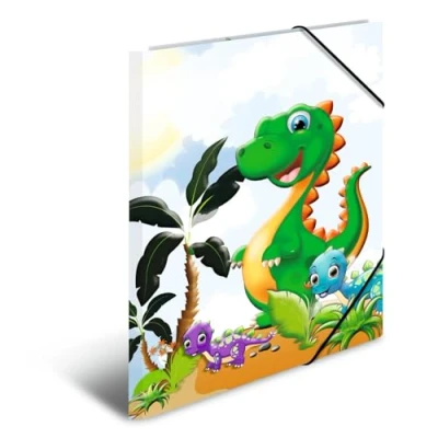 Abbildung von HERMA Sammelmappe A3 Dino, Eckspanner Mappe aus Pappe mit Kindergarten Dinosaurier Motiv, Gummizug, Innenklappen und Innendruck für Jungen, Mädchen Kinder