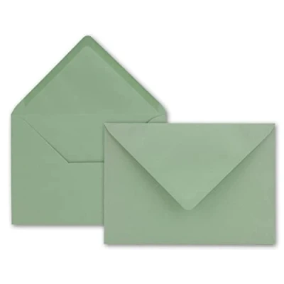 Abbildung von 100x Brief Umschläge in Eukalyptus Grün 80 g/m² Kuverts DIN B6 Format 12,5 x 17,6 cm Nassklebung ohne Fenster