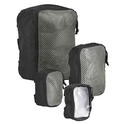 Abbildung von Tasmanian Tiger TT Modular Pouch Set gepolsterte halb transparente Organizer Rucksack Zusatz Taschen in 3 Größen mit Klett Rückseite, Schwarz