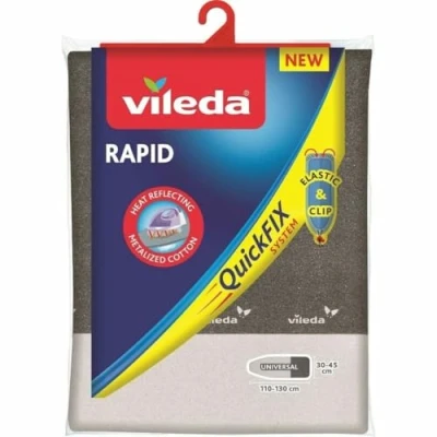 Abbildung von Vileda Express Rapid Bügelbrettbezug für Dampfbügelstation, metallisierte und wärmereflektierende Oberfläche schnelleres Bügeln, Bügelbretter von 30 45cm x 110 130cm, Farbe Silber Grau Metallic