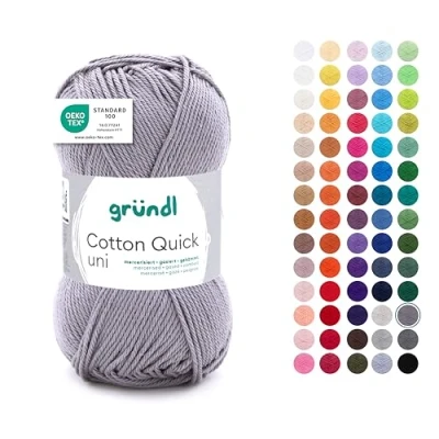 Abbildung von Gründl Wolle Cotton Quick uni Garn zum Stricken &amp; Häkeln aus 100 % Baumwolle, 1 Knäuel 50 g / 125 m, Häkelgarn/ Strickgarn , Silbergrau