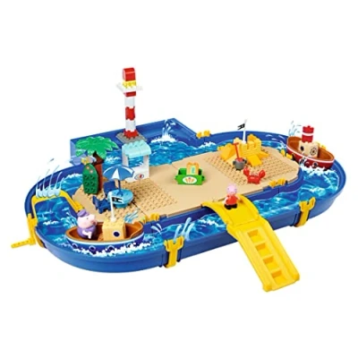Abbildung von BIG Waterplay Peppa Pig Holiday Outdoor Wasserspielzeug mit großer Wasserbahn, Bloxx Bausteinen, Handkurbel &amp; Wutz Figuren, für Kinder von 3 7 Jahren