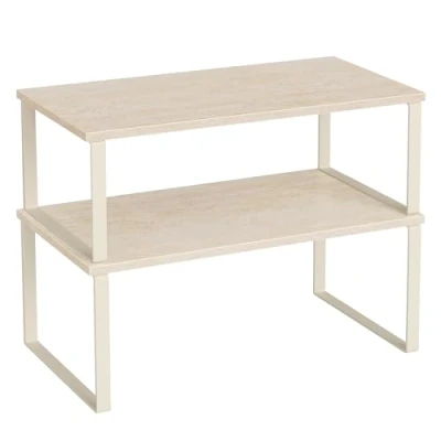 Abbildung von SONGMICS Gewürzregal, 2er Set Küchen Organizer, Küchenregal, Schrank Organizer Küche, erweiterbar, kleines Regal, stapelbar, Metall und Holzwerkstoff, travertinbeige cremeweiß KCS025L01