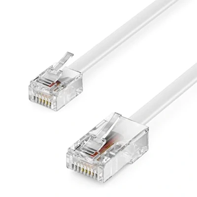 Abbildung von deleyCON 6m Telefonkabel RJ11 auf RJ45 Modularkabel Flachkabel Stecker zu Netzwerk Telefondose Modem Router Fax ISDN DSL VDSL Internet Weiß