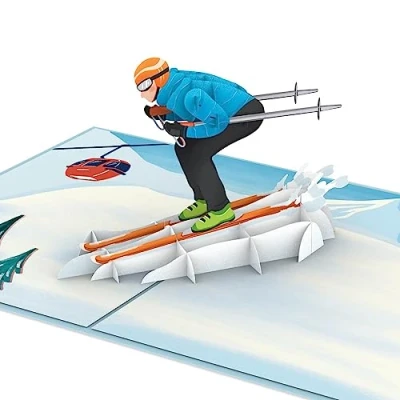 Abbildung von papercrush® Pop Up Karte Skifahrer Lustige Gutscheinkarte für Skifahren oder Skiurlaub, 3D Gutschein Skipass Skikurs, Handgemachte Ski Geschenkkarte Weihnachten, Winter Geburtstagskarte
