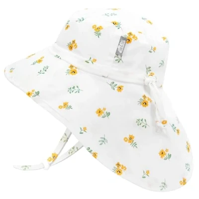 Abbildung von Jan &amp; Jul Mitwachsend Baumwoll Baby Mädchen Sonnenhut mit breiter Krempe 50+ USF (M: 6 24 Monate, Yellow Flower)