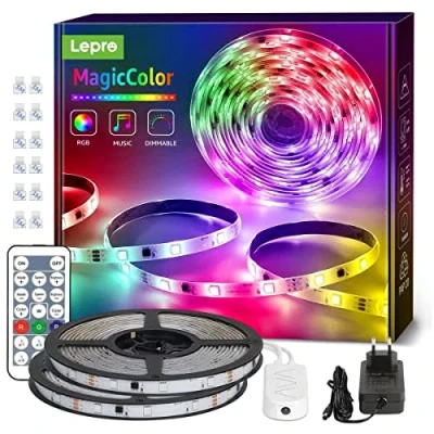 Abbildung von Lepro MagicColor LED Strip 10M(2x5M), 300 LEDs Streifen Dreamcolor, Lichterkette MagicColor, Musik Band mit Fernbedienung, Lichtband , Dimmbar Lichtleiste für Party Weihnachten Deko