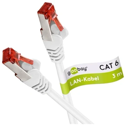 Abbildung von Goobay 92760 CAT 6 Kabel Lan Netzwerkkabel für Gigabit Ethernet S FTP doppelt geschirmtes Patchkabel mit RJ45 Stecker, 3m, Weiß