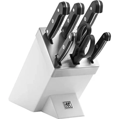 Abbildung von ZWILLING Gourmet Selbstschärfender Messerblock, 7 teilig, Messerset und Schere aus rostfreiem Spezialstahl/Kunststoff Griff, Weiß [Made in Germany], Weiss
