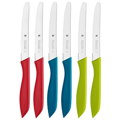 Abbildung von WMF Classic Line Frühstücksmesser Set 6 teilig, 23 cm, Brötchenmesser Wellenschliff, Brotzeitmesser, Spezialklingenstahl, Kunststoffgriff, bunt