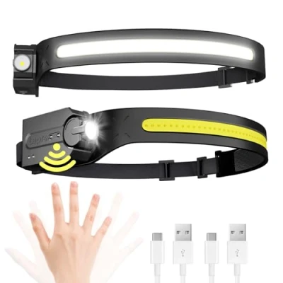 Abbildung von Lepro Stirnlampe Led Wiederaufladbar, Superhell 350 Lumen mit 5 Modi, 230Weitwinkel Scheinwerfer Bewegungsmelder, 1200mAh Kopflampe, IP44 für Wandern Camping Joggen, 2 Stück [inkl. USB C Kabel]