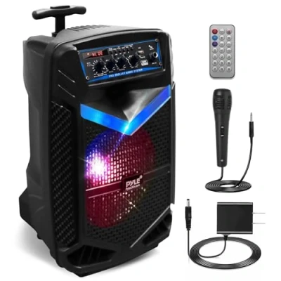Abbildung von Pyle PA Bluetooth Lautsprecher Karaoke Maschine mit Mikrofon, 400W, Musikbox Box, Partybox, Rechargeable, 8 Subwoofer, 1 Tweeter, Aufnahmefunktion, Partybeleuchtung, USB/SD Radio
