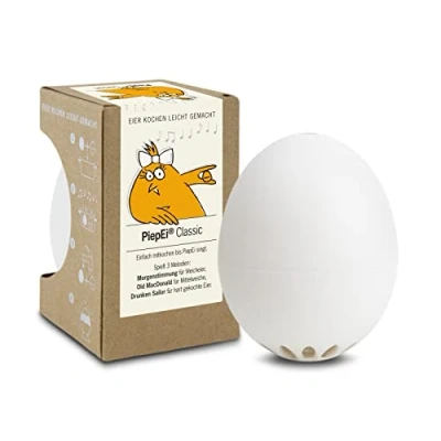 Abbildung von PiepEi Classic Weiß Singende Eieruhr zum Mitkochen Eierkocher für 3 Härtegrade Piep Ei mit Melodien Lustiges Kochei Musik Eggtimer Brainstream