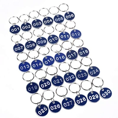Abbildung von Schlüsselanhänger aus Aluminium und Kunststoff, nummeriert, 30 mm 1 100 blau