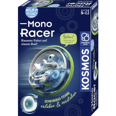 Abbildung von KOSMOS 645342 Fun Science Mono Racer, rasante Fahrt auf einem Rad, Schwungrad Technik erleben und verstehen, Physik Experimentierkasten für Kinder von 8 12 Jahre
