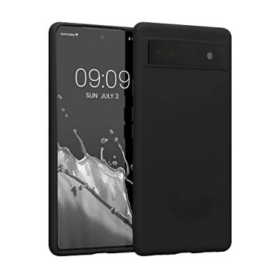 Abbildung von kwmobile Hülle kompatibel mit Google Pixel 6a gummierte TPU Silikon Handyhülle Schutzhülle für kabelloses Laden Case in Schwarz