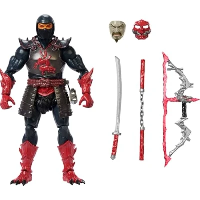 Abbildung von Masters of the Universe Masterverse Ninjor Actionfigur, 30 Bewegungspunkte, ca. 18 cm großes Motu Spielzeug, Deluxe Design, Rüstung und Waffen Zubehörteile, JBP82