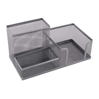 Abbildung von Leviatan Schreibtisch Organizer Stiftehalter Stifteköcher Tisch aus Metall Büroablage mit Zettelhalter Mesh 205x103x98mm silberfarben