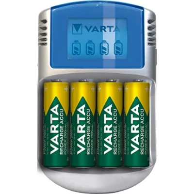 Abbildung von VARTA Akku Ladegerät, inkl. 4X AA 2600mAh, Batterieladegerät für wiederaufladbare AA/AAA, LCD Charger, mit USB Kabel &amp; 12V Adapter