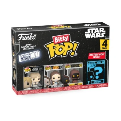 Abbildung von Funko Bitty Pop! Star Wars Luke Skywalker™, Obi Wan Kenobi™, Jawa™ und eine Überraschungs Mini Figur 0.9 Inch (2.2 cm) Sammlerstück Stapelbares Display Regal Inklusive Geschenkidee