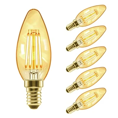 Abbildung von LVWIT Vintage Glühbirne E14 Kerzenlampe, 4W 410 Lumen ersetzt 40 Watt, 2500K Warmweiß für Kronleuchter Hänge Kristalllampe, nicht dimmbar, 3 Jahre Garantie, 6er Pack