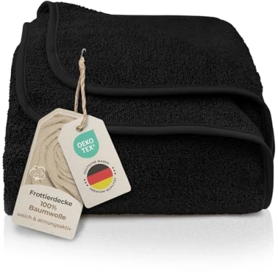 Abbildung von LAYNENBURG Premium Frottee Decke 150x200 cm 100% Baumwolle dünne &amp; leichte Sommerdecke Baumwolldecke als Sofa Bettdecke Frottierdecke kühlende (schwarz)