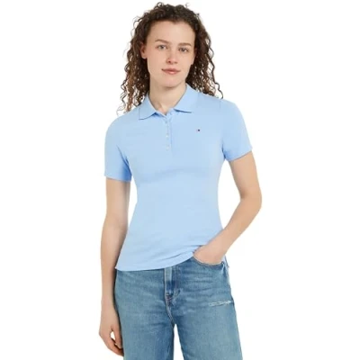 Abbildung von Tommy Hilfiger 1985 Slim Pique Polo SS Langarm T Shirt Damen, Blau (Vessel Blue), M