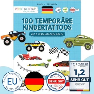 Abbildung von Papierdrachen 100 besonders hautfreundliche Kindertattoos Tattoos Autos für Kinder Jungen und Mädchen geprüft &amp; made in Germany Set 25
