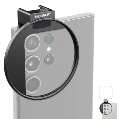 Abbildung von NEEWER Verbesserte 67mm Handy Filter Halterung Adapter Gewinde Klammer mit Cold Shoe Mount, Sperrknopf, 13mm Öffnung Kompatibel Phone iPhone 15 Pro Max 14 13 Samsung Galaxy S22 S23 Ultra