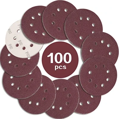 Abbildung von STEBRUAM 100 Stück Schleifpapier 125mm Klett 80 körnung,Profi 125 Schleifscheiben Rund 8 Loch für Exzenterschleifer