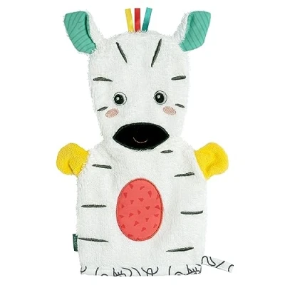 Abbildung von Fehn Waschlappen Zebra Waschhandschuh mit Tiermotiv Badewannenspielzeug für fröhlichen Badespaß Babywaschlappen die Badewanne weicher Handtuchfrottee Babys und Kinder ab 0+ Monaten