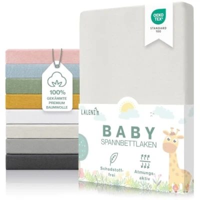Abbildung von Laleni Premium Spannbettlaken 70x140x15 cm Babybett Oeko TEX zertifiziertes Bettlaken 70x140 Kinderbett Baby aus 100% Baumwolle in Ivory