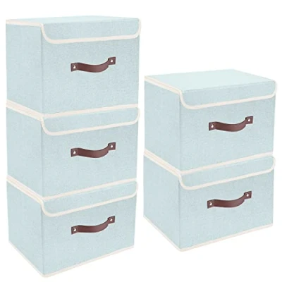 Abbildung von TYEERS Faltbare Aufbewahrungsbox mit Deckel, Stoff, Waschbare, Kisten Aufbewahrung 38x25x25 cm, 5 Stück, Aqua Spring