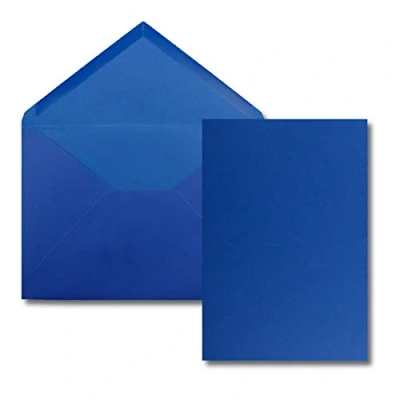 Abbildung von 25 Stück Karte mit Umschlag Set Einzel Karten Din A5 14,8 x 21 cm royalblau Brief Umschlägen C5 15,4 22 Nassklebung
