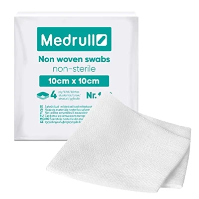 Abbildung von Medrull KOMPRESSEN NICHT gewebt STERIL 100 Stück 4 lagig 10 x cm Saugkompressen, Verbandsmaterial, Wundkompressen
