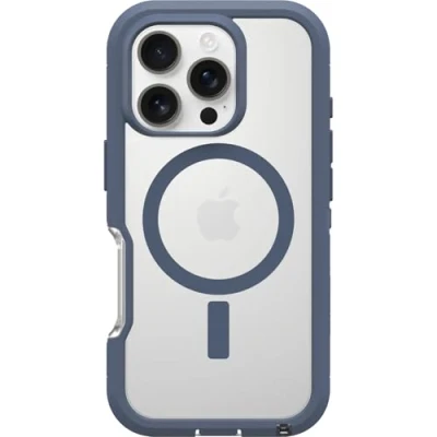 Abbildung von OtterBox Defender Series XT MagSafe Hülle für iPhone 16 Pro, stoßfest, Ultra robust, schützende Hülle, 7X getestet nach Militärstandard, Transparent/Blau