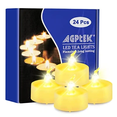 Abbildung von AGPtek 24 Stück LED Teelichter mit Timer, flackernde warmweiße Timerfunktion 6 Stunden an und 18 aus, 24er Pack flammenlose batteriebetriebene Kerzen für Haus Dekoration