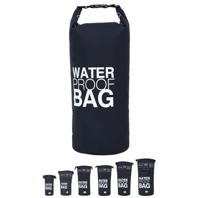 Abbildung von DonDon Dry Bag wasserdichte Tasche 2l, 5l, 10l, 15l, 20l, 30l Pack Sack Beutel mit Schultergurt schwarz 15 Liter