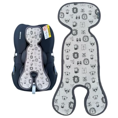 Abbildung von HECKBO Baby Sitzauflage Sommer Antischwitz für Kinderwagen Gruppe 0 Babyschale Kinder Matte Mädchen Jungen grau mit Tieren