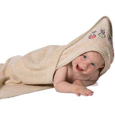 Abbildung von ZOLLNER Baby Kapuzenbadetuch, Kapuzenhandtuch, 100x100 cm, Baumwolle, beige