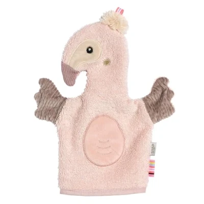Abbildung von Fehn Waschhandschuh Flamingo Waschlappen mit Tiermotiv für fröhlichen Badespaß saugstark &amp; kuschelweich Babys und Kinder ab 0+ Monaten