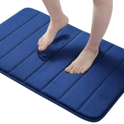 Abbildung von Homaxy Memory Foam Badezimmer Badteppich Saugfähige Rutschfester Badvorleger Waschbar Badematte 41 x 61 cm, Marineblau