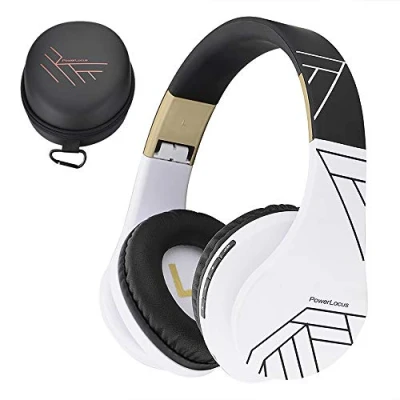 Abbildung von PowerLocus Bluetooth Over Ear Kopfhörer, Kabellos Stereo Faltbare Kopfhörer Kabellose und Kabel mit Integriertem Mikrofon, Micro SD/TF, FM für Handys/iPad/Laptops &amp; PC (Schwarz/weiß)